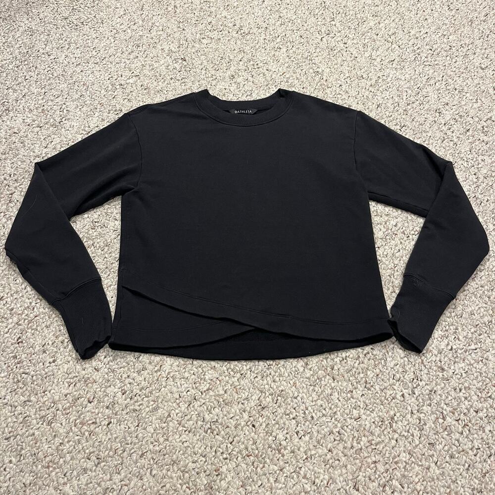 Athleta Solitude Crewneck Sweatshirt XS Black Athleisure Gym Workout Lounge